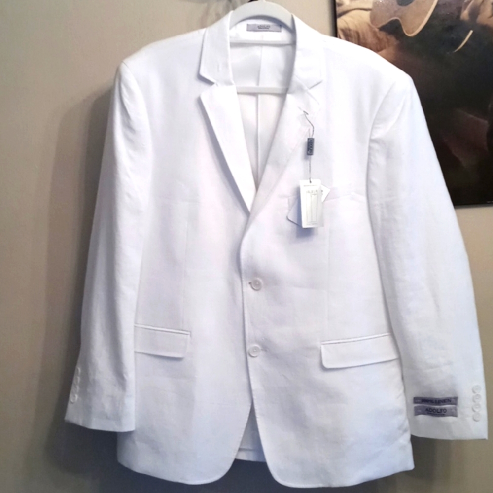 Adolfo, 45s 36w, White, Linen, jacket